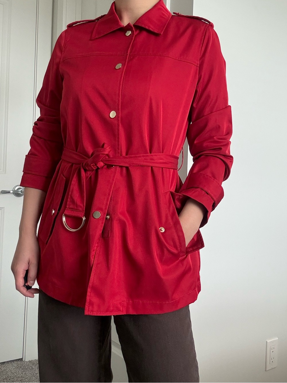 Zara Bright Red Snap-Front Trench Jacket